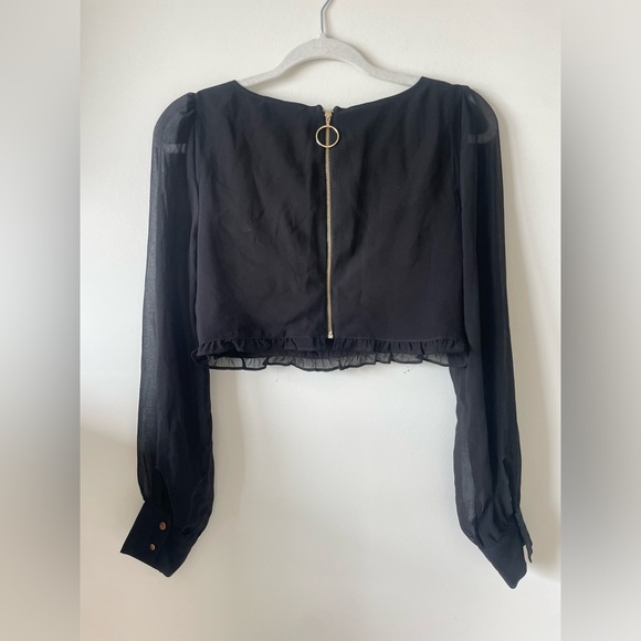 SOLD Guess Black Corset Crop Top Long Sheer Sleeves Size S - Picture 6 of 6